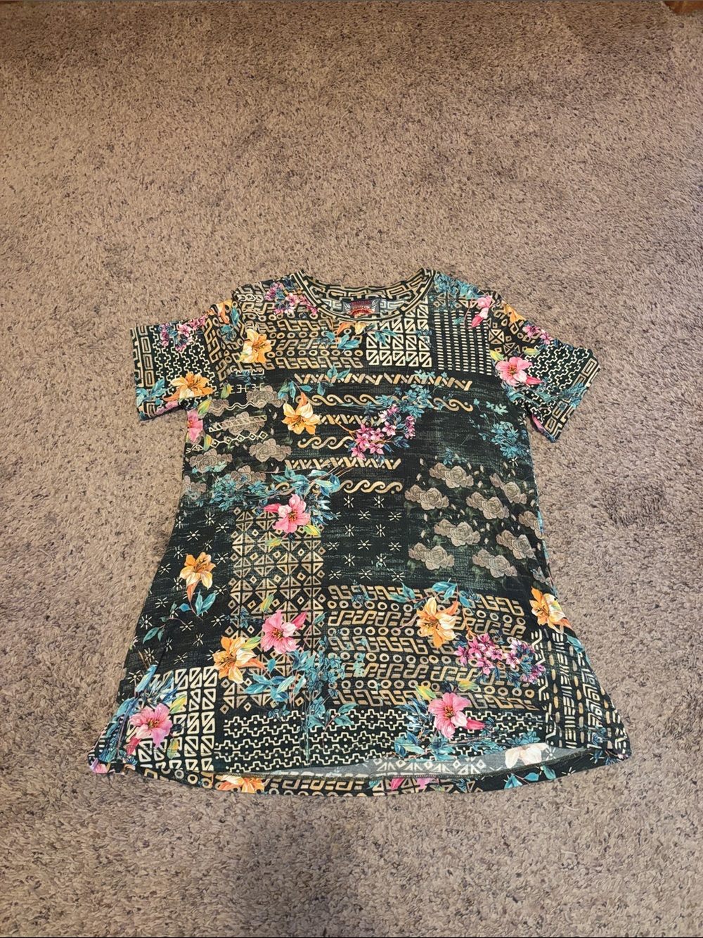 Johnny Was Bamboo Patchwork Boho Tee S